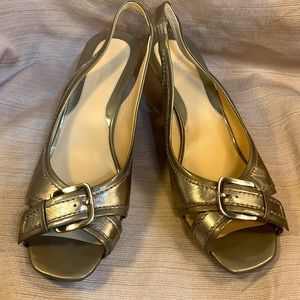 Cole Haan leather peep toe kitty heel sling back